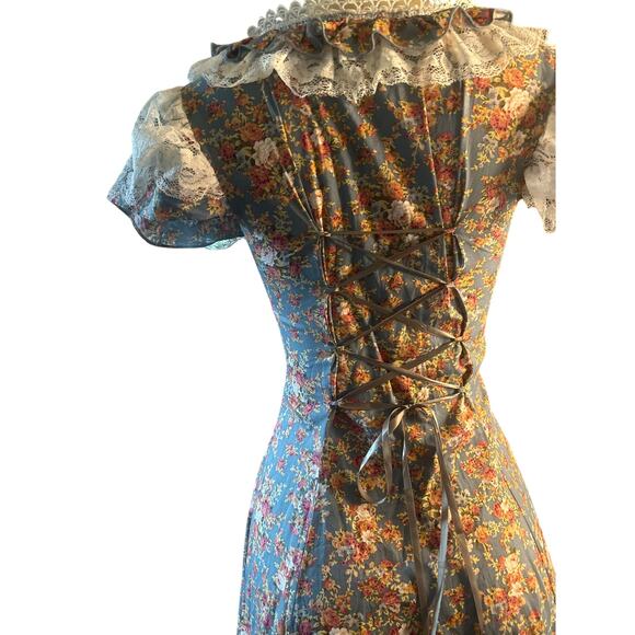 Women S Victorian Choice Floral Blue Printed Dress Gothic Steampunk Jane Austen - Picture 6 of 8